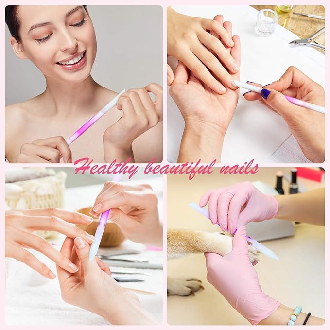 Maitys 6 Pieces Glass Cuticle Pusher Glass Cuticle Stick Set Double Sided Crystal Nail Files Precision Manicure Pedicure Pusher Tools(Pink)