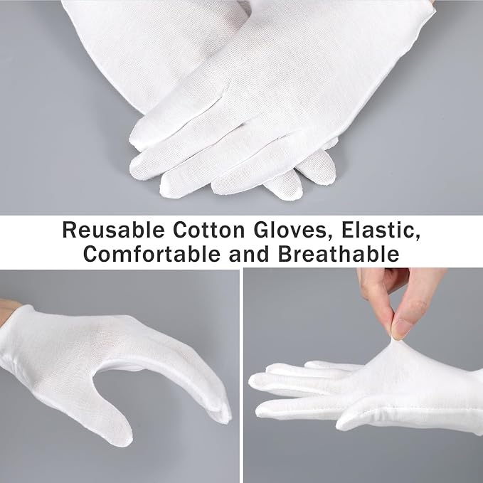 144 Pcs/72 Pairs Cotton Gloves, Cotton Bulk Pack Moisturizing Glove Large Size White Glove for Men Women Inspection Gloves for Dry Hand Art Handling Coin Jewelry