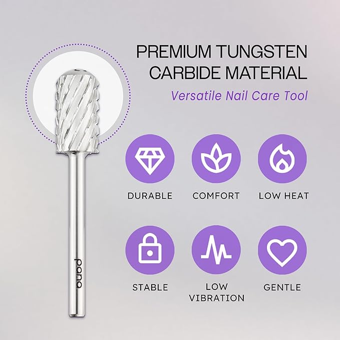 PANA 3/32" Large Smooth Round Top Safety Carbide Nail Drill Bit for Gel Polish & Acrylic Removal Nail Salon Manicure Pedicure Electric File Tools (Large Barrel - Silver, 3X Coarse)