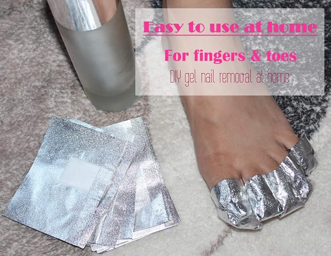 MIILYE Nail Polish Remover Foil Wraps for Acrylic/Dip Powder/UV/Gel/Polish Varnish Soak-off Removal, with Pre-attached Lint Free Pad (100x Gel Nail Polish Remover Wraps)
