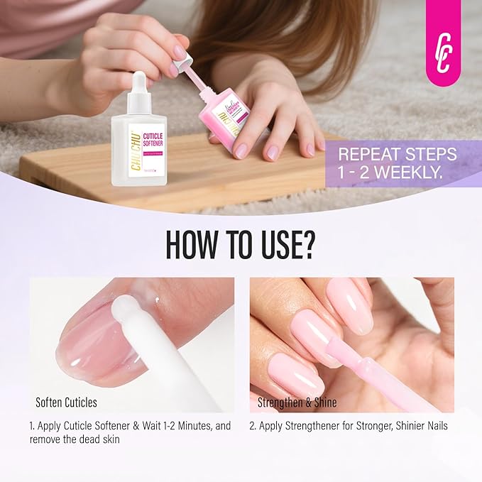 CHUCHU Nail Strengthener and Repair Kit: Pink Hardener and Growth & Cuticle Softener Set - Protein Ridge Filler Polish Quick Dry for Weak Peeling Brittle Splitting Nails - for Women Home Salon