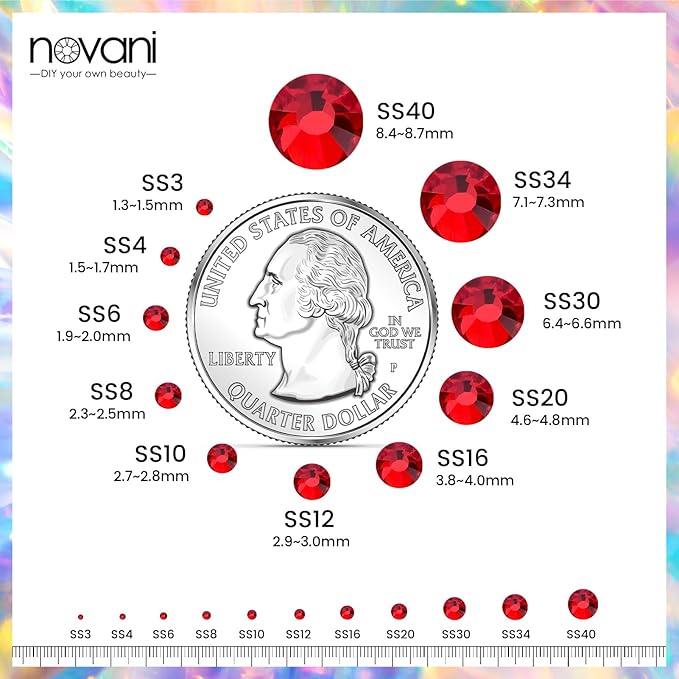 Novani Red Rhinestones, Flatback Crystal Loose Gemstones 1440pcs Glass Rhinestones for Clothes Shoes Crafts Makeup Nail Art and DIY Decorations(SS8, Light Siam)