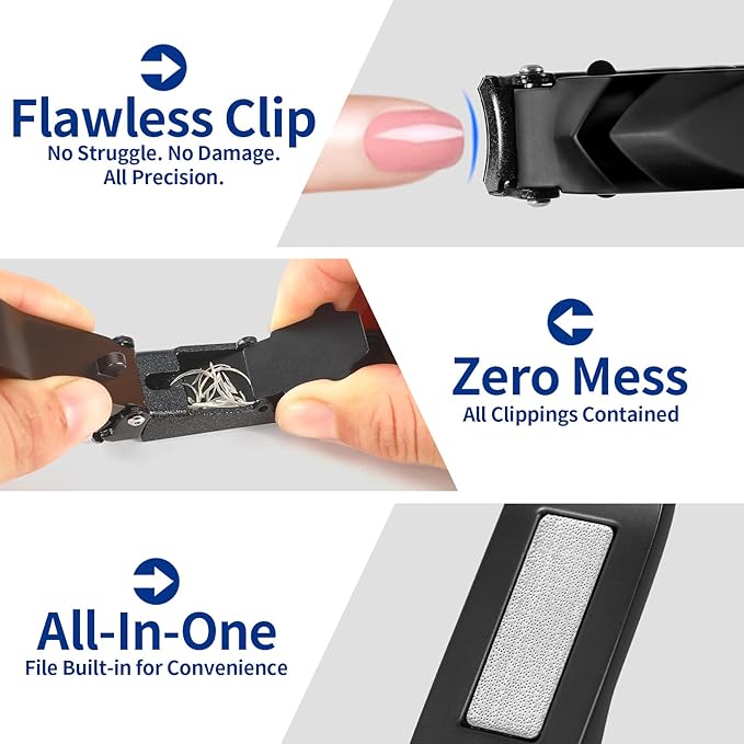 No Mess Nail Clippers with Catcher - Professional Heavy Duty Clippers for Men and Women, Ultra Sharp Fingernail & Toenail Clippers Set for Gifts, Travel, Home Use with Nail File (Anti-Splash Design)