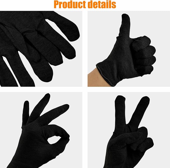 1 Pair(2Pcs) Cotton Gloves for Eczema and Dry Hands, Moisturizing Gloves, Work Gloves for Men, Women, SPA, Jewelry Inspection (Black, 1 Pair)