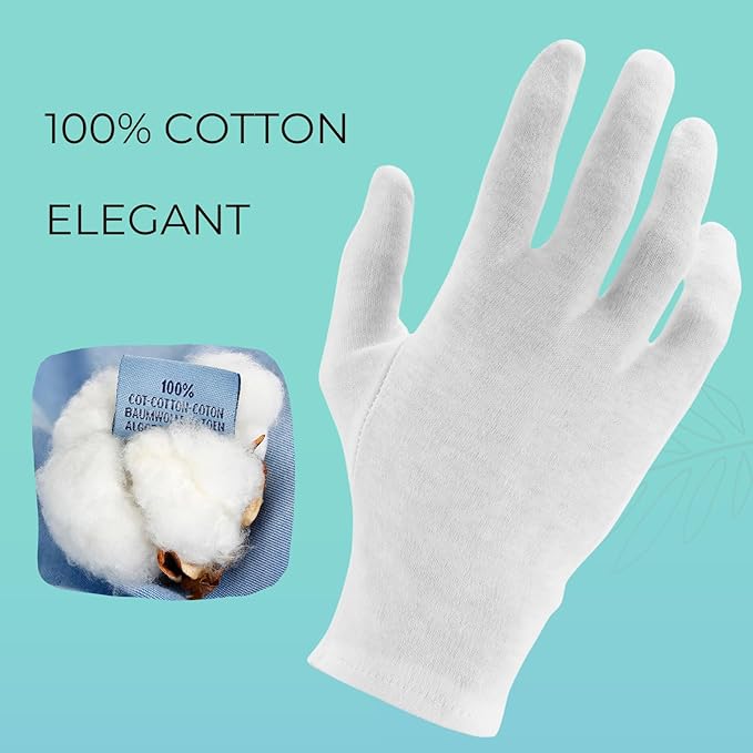 12 Pairs Cotton Gloves, White Gloves for Dry Hands, Cotton Gloves for Sleeping, Moisturizing Night Gloves, White Gloves 100% Cotton, Size M (12 Pairs)
