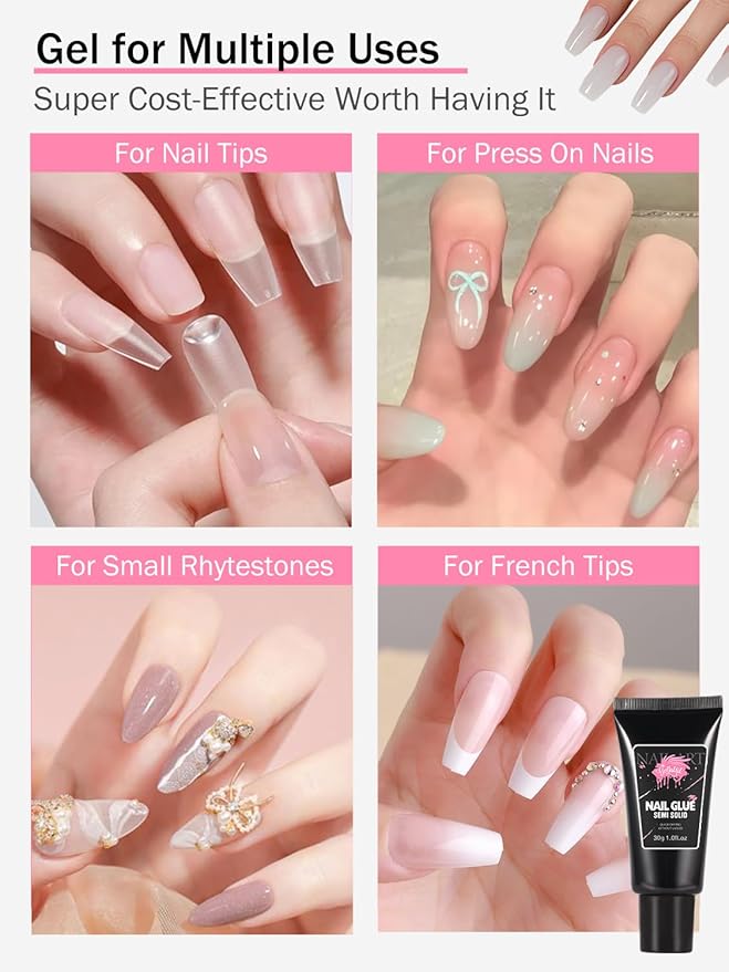 30ML Strong Nail Glue for Press On Nail Tips, Glue Gel for False Nails Fake Acrylic Nail, Upgraded Quick Drying, No Lamp Needed, Long Lasting