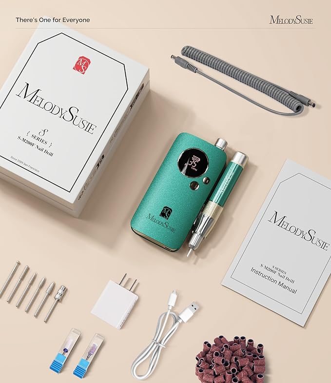 MelodySusie Professional Nail Drill, 35000 RPM Electric Nail File for Acrylic Gel Nails Removal, SM200F Portable Efile Coreless Motor for Quiet & Durable, Cordless Nail Kit with Bits for Salon & Home