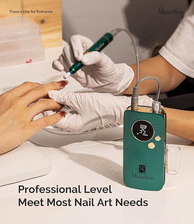 MelodySusie Professional Nail Drill, 35000 RPM Electric Nail File for Acrylic Gel Nails Removal, SM200F Portable Efile Coreless Motor for Quiet & Durable, Cordless Nail Kit with Bits for Salon & Home