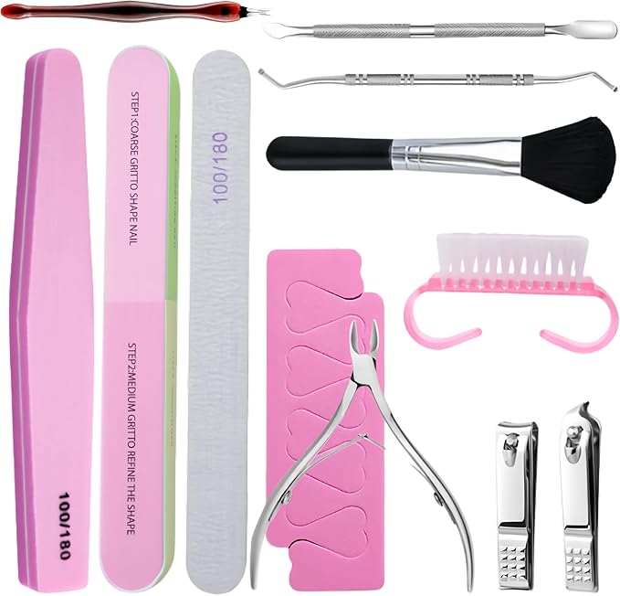 Professional Nail Care Kit,Nail Files 100/180,Nail Buffer Block,Cuticle Nippers,Cuticle Trimmer,Cuticle Pusher,Nail Art Tools,Pedicure & Manicure Tools,Nail Prep Kit,Manicure Kit for Women