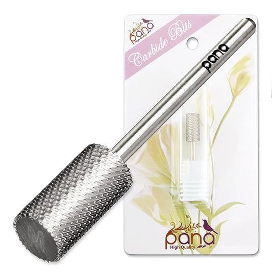 PANA Professional 3/32" Shank Size - Flat Top Large Barrel Silver Carbide Bit Medium Grit - Nail Drill Bit for Dremel Machine