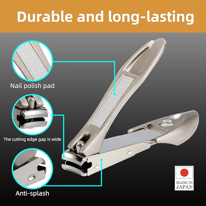 Beautyten Japanese Nail Clippers Stainless Steel Sharp Blades with Catcher and Nail File Compact Non-Slip Handle Precise-Cut Durable for Men Women Fingernails Toenails Made in Japan