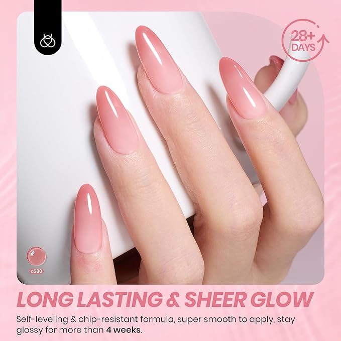 Beetles Jelly Gel Nail Polish Set, 6 Colors Jelly Gel Polish Kit Nude Pink Neutral Nail Art Design Sheer Translucent Gel Nail Kits Soak Off Uv Nail Lamp Cured Nail Manicure Gift for Women