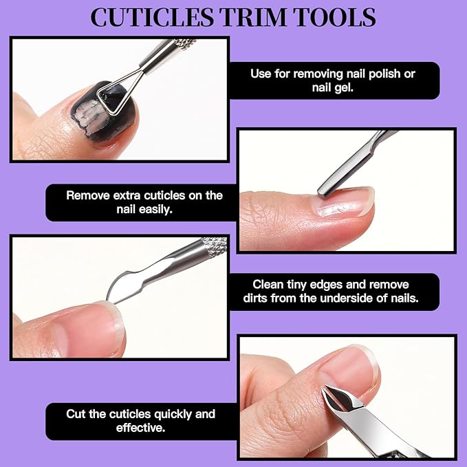 FANDAMEI Manicure and Pedicure Tools Kit, Manicure Kit, Nail Files 100/180, Nail Buffer Block, Nail Cuticle Nippers, Cuticle Pusher, Cuticle Peeler, Ingrown Toenail Tool, Toenail File, Purple