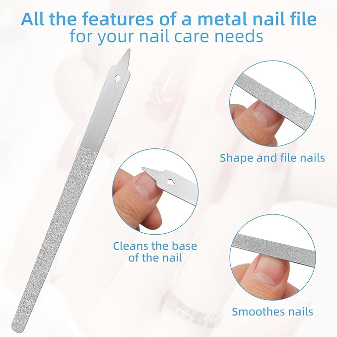 Diamond Dust Nail File, 5 Pcs Metal Nail File with Sharp Pointed Tip, Stainless Steel Nail Dresser Nail Buffering Files, Double Sided Nail File Fingernails Toenails Manicure Files for Salon and Home