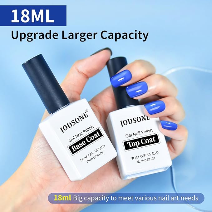 JODSONE 2 Bottles 18ml Top Coat Base Coat Gel Polish Set Compatible for Nail Salon Bright Surface, Girl Gift and At Home DIY Need U V Lamp Curing