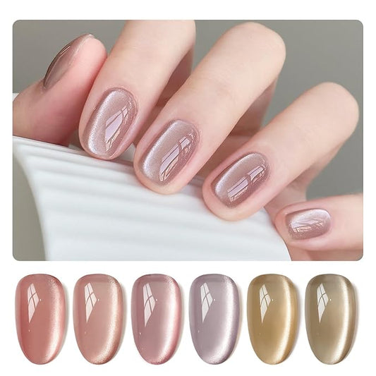 GAOY Forest Sunset Cat Eye Gel Nail Polish Set with Magnet for Holographic Cat Eye, Salon Gel Manicure and Nail Art DIY at Home