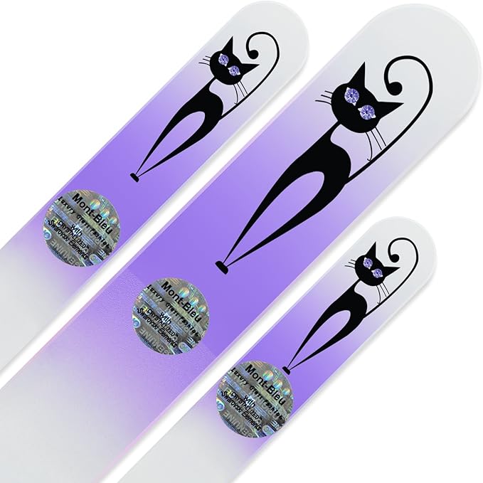 Mont Bleu Set of 3 Cats Crystal Nail Files Hand Decorated with Crystals from Swarovski® | Hand Made, Czech Tempered Glass, Lifetime Guaranty, Glass Nail Files for Natural Nails