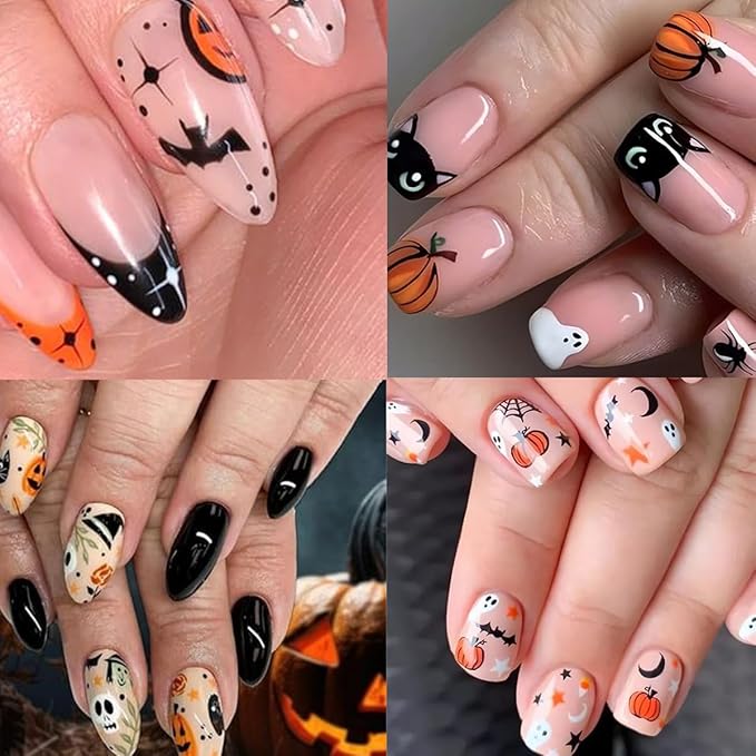 6 Sheets Halloween Nail Art Stickers Cute Spooky Pumpkin 3D Self-Adhesive Nail Decals Spider Nail Design Stickers Bat cat Nail Stickers for Women Girls Halloween DIY Acrylic Manicure Salon