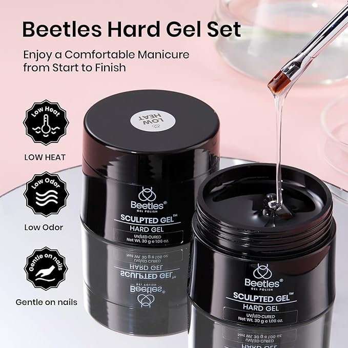 Beetles Low Heat Hard Gel Kit,Mint Sheer 2 Pcs 9 in 1 Nail Extension Sculpting Apex Building for Salon Professionals,Clear Builder Nail Gel,Christmas Nails,UV & LED Lamp Needed