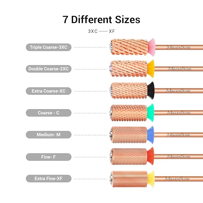 MelodySusie Crystal Top Nail Drill Bits, 3/32'' Large Barrel Carbide Bits, Suitable for Manicure Pedicure Cuticle Gel Polishing, Beginners Bits, Rose Gold, Series Bit-S, Coarse
