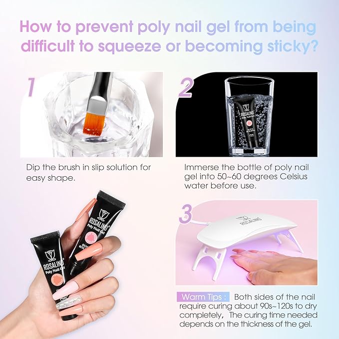 ROSALIND Poly Nail Gel Kit -38 Classic Colors +72 Nail Art Accessories kit Clear Nude Poly Nails Gel Kit Starter Kit with Mini UV Lamp Slip Solution Basic Tools for Beginners with Everything