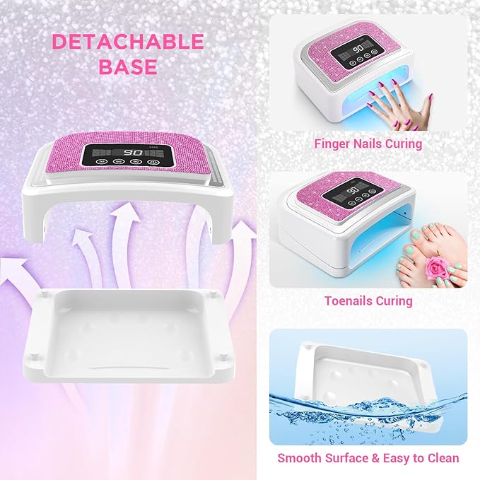 Aedavey Cordless Nail Lamp, Rechargeable UV Nail Lamp for Gel Nails, LED Nail Lamp with 4 Timer Modes, Gel Nail Light Decorate with Sparkling Nail Rhinestones Diamond (Sparkly Rose Red Diamond)