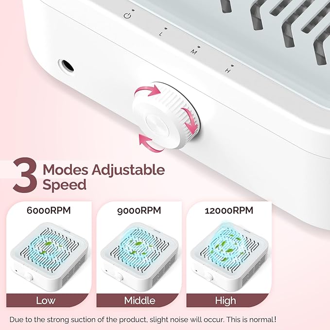 LIONVISON Nail Dust Collector for Acrylic: 120W Professional Nails Dust Collector With Reusable HEPA Filter For Home Salon Use - Portable 3 Speed Vacuum DIY Manicure For Nail Art Beginners (Grey)