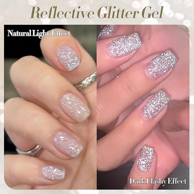 Born Pretty Reflective Glitter Gel Nail Polish, 6 Spring Summer Colors Holographic Gel Polish Long Lasting Sparkly Shiny Nail Polish U V Set for Manicure and Nail Art, DIY at Home, Salon-Quality 7ml