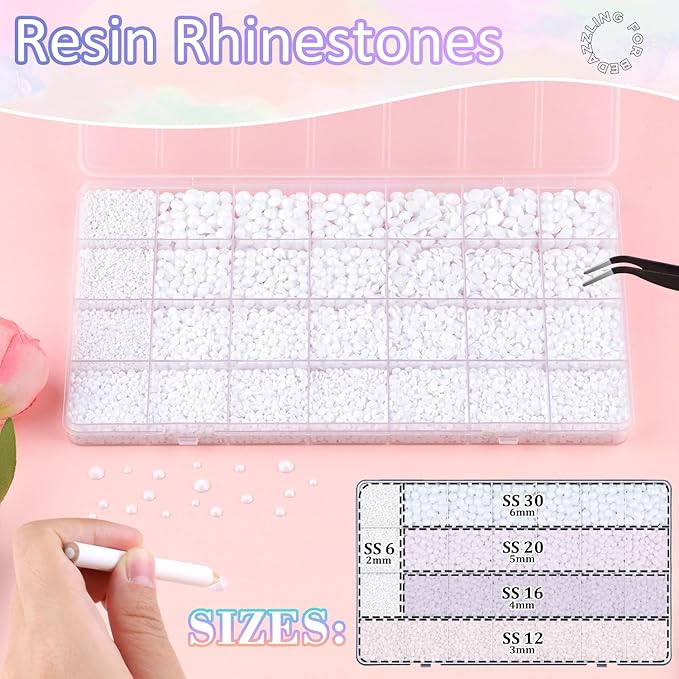 30000Pcs Resin Rhinestones for Bedazzling with 3Pcs B7000 Jewelry Glue, White Flatback Gems Rhinestones for Crafting, Clothing Tumblers Mugs Shoes Fabric Decor Nail Art