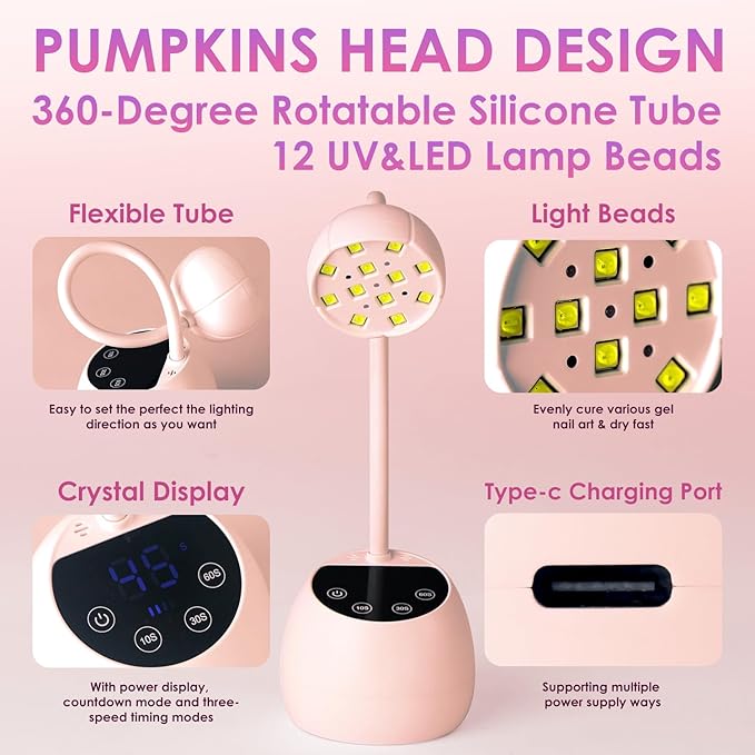 UV Nail Lamp for Gel Nails, 36W UV Nail Light Gooseneck Rechargeable with 4 Time Setting & Smart Auto Sensor for Nail Salon Home Use Lamp,Pink