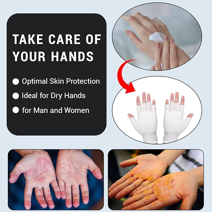 12 Pairs Black Cotton Fingerless Gloves Moisturizing Night, Uv Sun Protection Gloves for Driving (White)