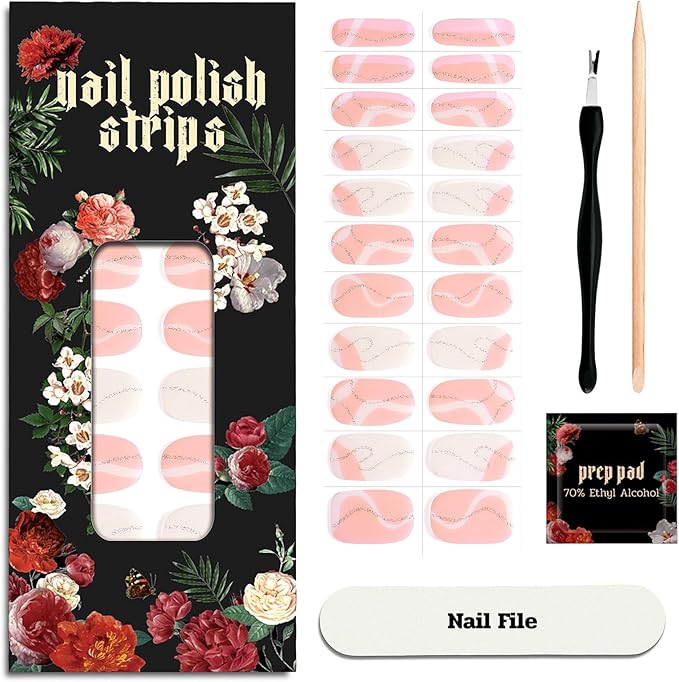 Nail Polish Strips - 22 Pcs Salon Quality Gel Nail Stickers - Long Lasting Wraps (Smoked Salmon)
