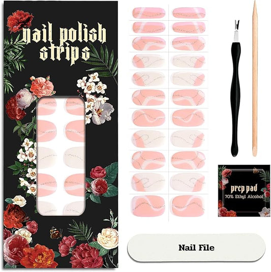 Nail Polish Strips - 22 Pcs Salon Quality Gel Nail Stickers - Long Lasting Wraps (Smoked Salmon)