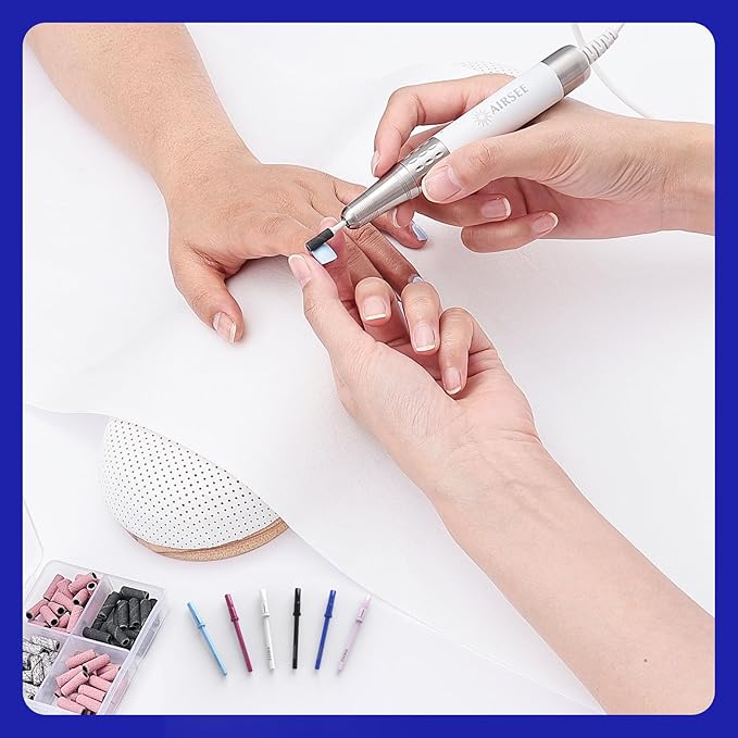 AIRSEE 3.1mm Small Nail Drill Mandrel Bits for Mini Efile Sanding Bands, Stainless Steel Professional Electric Head Clean Remove Cuticle Removing, Acrylic Manicure Sander Safety (Klein Blue)