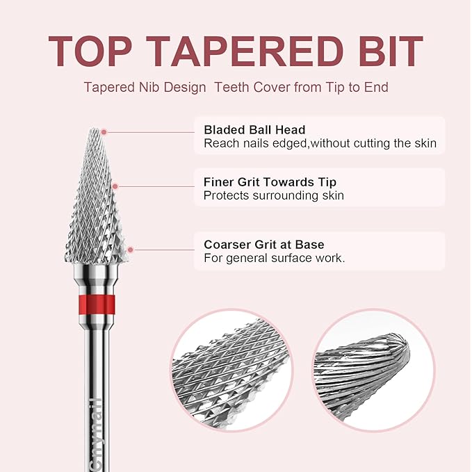 3/32" 2PCS Clean Umberllas Bits Fine Grit Carbide Cuticle Cleaner Bit for Electric Nail Drills – Professional Manicure Tool for Nail Salons and Home Use (F Grit. Silver)