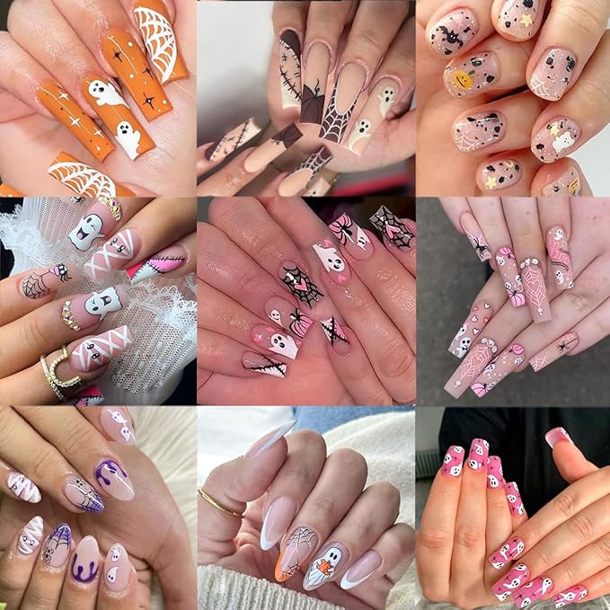 6 Sheets Halloween Nail Stickers Cute Ghost Nail Decals 3D Spider Web Goth Nail Design Sticker Scary Bloody Spider Nail Art Stickers French Manicure Decals Decoration for Women Holiday Salon Supplies
