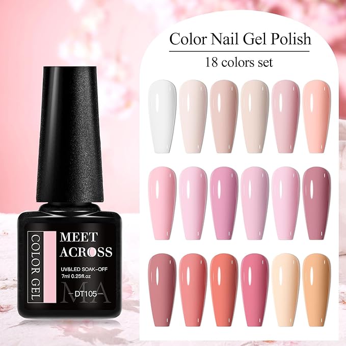 MEET ACROSS 18pcs Gel Nail Polish Set Soak Off UV LED Lamp Gel Nail Polish Kit (SET-9, 18pcs)