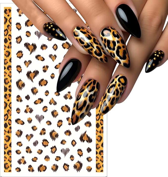 8 Sheets Colorful Leopard Snake Tiger Nail Stickers 3D Nail Stickers Holographic Leopard Print Pattern Design for Women Girls DIY Nail Art Decoration