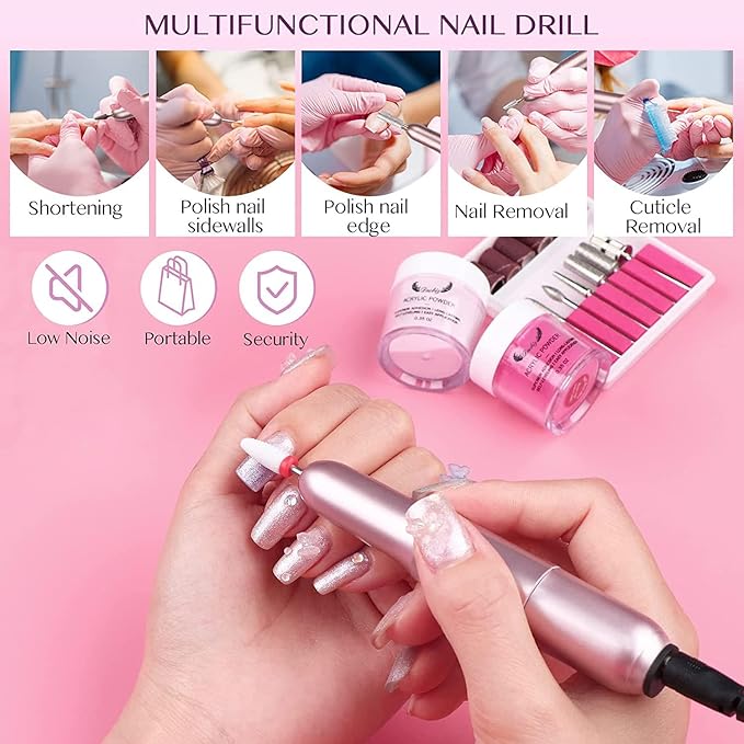 Electric Nail Drill Nail File for Acrylic Nail Gel Nail Manicure Pedicure Tools Nail Supplies for Home Salon