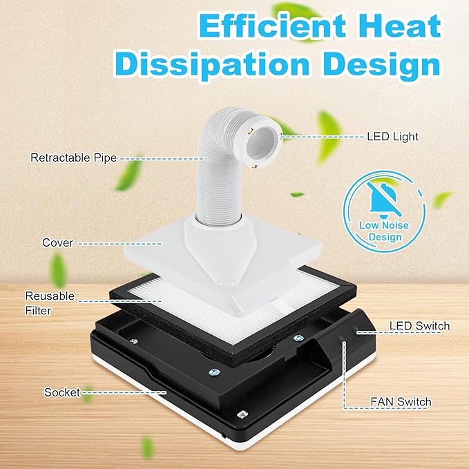 Nail Dust Collector, 60W Dental Polishing Dust Collector with Fan and LED Dual Function Low Noise Dust Suction Machine with Large Caliber Vacuum Cleaner Hose(2.4 In) for Dental Lab Nail Salon (White)
