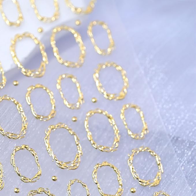 Gold Nail Art Stickers 5D Embossed Nail Stickers Circle Hollow Nail Decals Geometric Frames for Nails Designs Self-Adhesive Nail Art Supplies for Women Girls Summer DIY Manicure