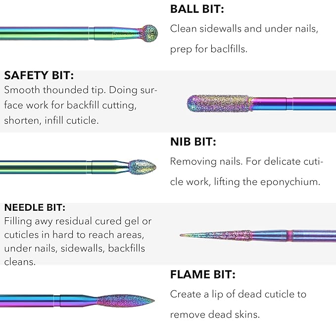 Pack of 30 Nail Drill Bits Colourful Diamond Professional Nail Cutter Attachments Removal Gel Acrylic Cuticle Tungsten Carbide Nail Drill for Manicure Pedicure