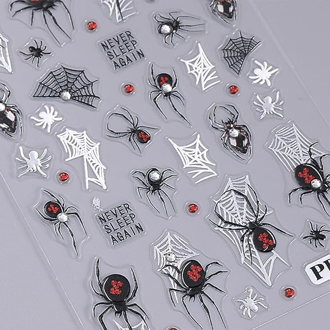 Halloween Nail Stickers 5D Embossed Self Adhesive Nail Decals with Cute Ghost Design Spider Web Pumpkin Nail Art Stickers Halloween Nail Supplies Nail Art Decoration for Women Girls