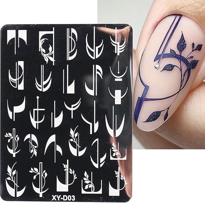 6Pcs Nail Art Stamping Templates Set with French Line Flowers Leaves Smiley Heart Design Art Stamping Kits DIY Printing Tools Fashion Art Decoration for Women and Girls