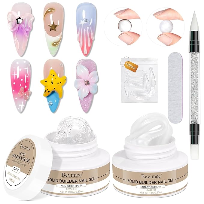 Molding Gel for Nails, Solid Builder Gel for Nails Non-Stick Hand for Modeling Sculpture Nail Extension UV/LED Manicure DIY At Home Clear Pearl White 2PCS