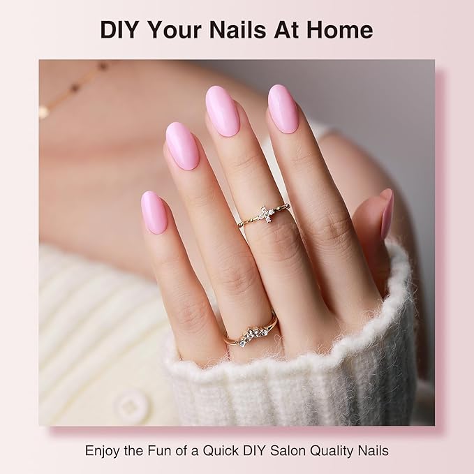 Semi Cured Gel Nail Strips, 20 PCS Gel Nail Stickers Work with UV Light, Salon Quality & Easy to Use - Rosy Luster