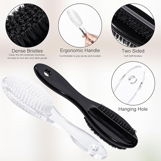 Nail Brush for Cleaning Fingernails 6 PCS, Long Handle Grip Double Sided Nail Foot Scrub Brush Fingernail Cleaner, Soft Stiff Bristles Pedicure Nail Scrubber Non-Slip for Men Women Clear White