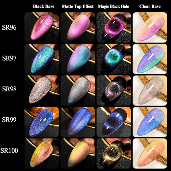 MEET ACROSS 9D Cat Eye Gel Nail Polish Set 6 Colors Magnetic Cat Eye Gel Nail Polish Set Soak Off UV LED Light Starry Sky Effect Magnetic Nail Polish Kit Manicure Nail Art Gift Kit