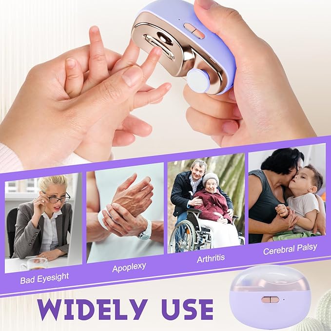 Electric Nail Clipper,2 in 1 Automatic Nail Trimmer with Polishing,Portable Fingernail Cutter 2 Speeds File Nail Clip Storage Rechargeable Safety Trimmer for Baby, Kids, Adults, Seniors (Purple)