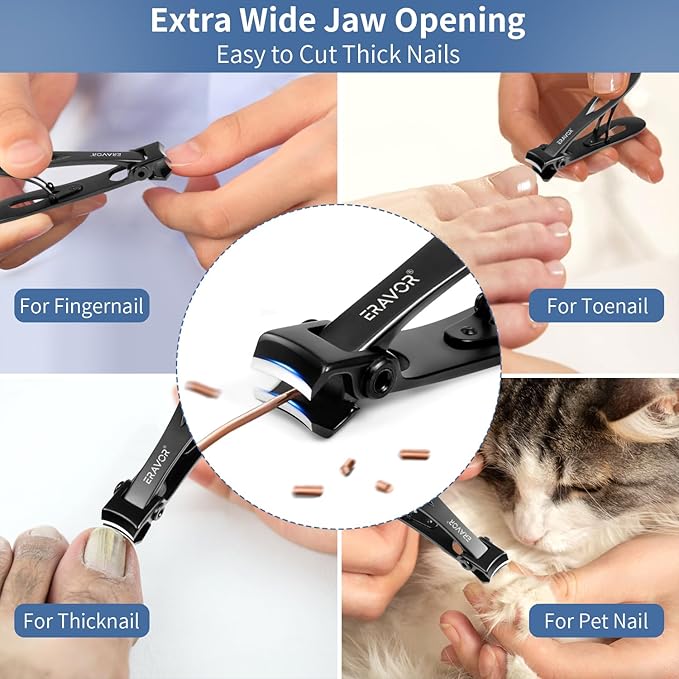 2025 Upgrade Nail Clippers Set – Ultra Wide Jaw (15mm) Toenail Clippers for Thick Nails, Premium 420 Stainless Steel, Long Handle, Anti-Splash Catcher, Safety Lock, Ideal for Seniors/Men/Women (Black)